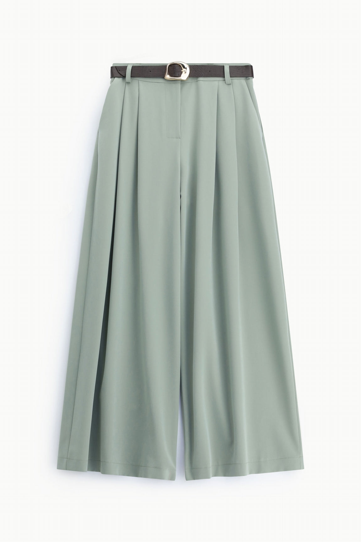 Pantalon palazzo taille haute pinces ceinture fantaisie, coloris Vert d'eau