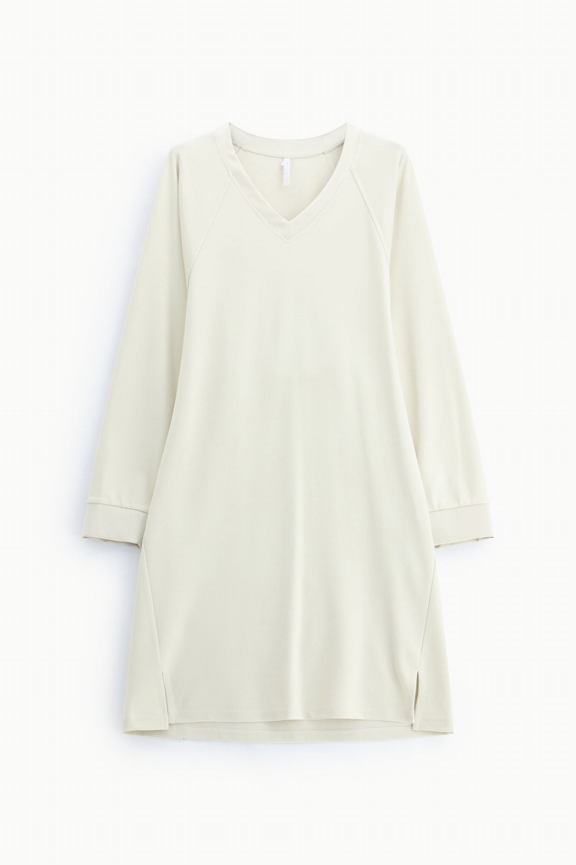Robe courte trapèze col V manches kimono satin, coloris Écru