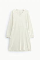 Robe courte trapèze col V manches kimono satin, coloris Écru