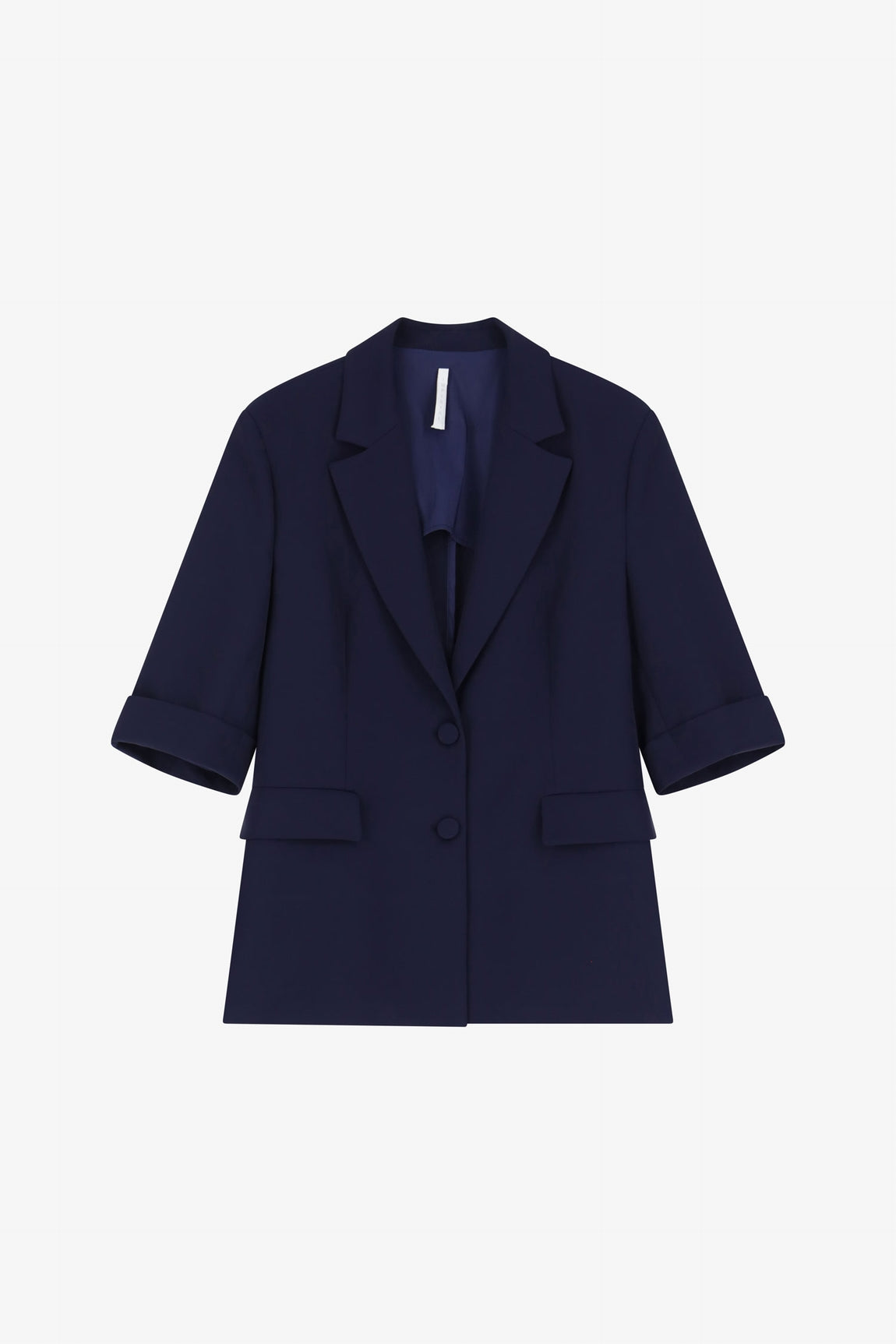 Blazer droit manches courtes col revers crantés, coloris Bleu Marine