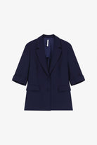 Blazer droit manches courtes col revers crantés, coloris Bleu Marine