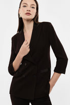 Blazer de smoking manches 3/4 col satin, coloris Marron