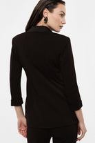 Blazer de smoking manches 3/4 col satin, coloris Marron