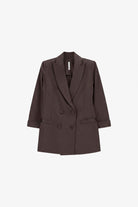 Blazer de smoking manches 3/4 col satin, coloris Marron