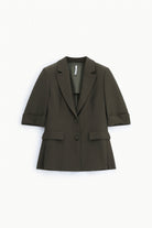 Blazer droit manches courtes col revers crantés, coloris Kaki foncé
