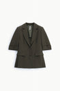 Blazer droit manches courtes col revers crantés, coloris Kaki foncé