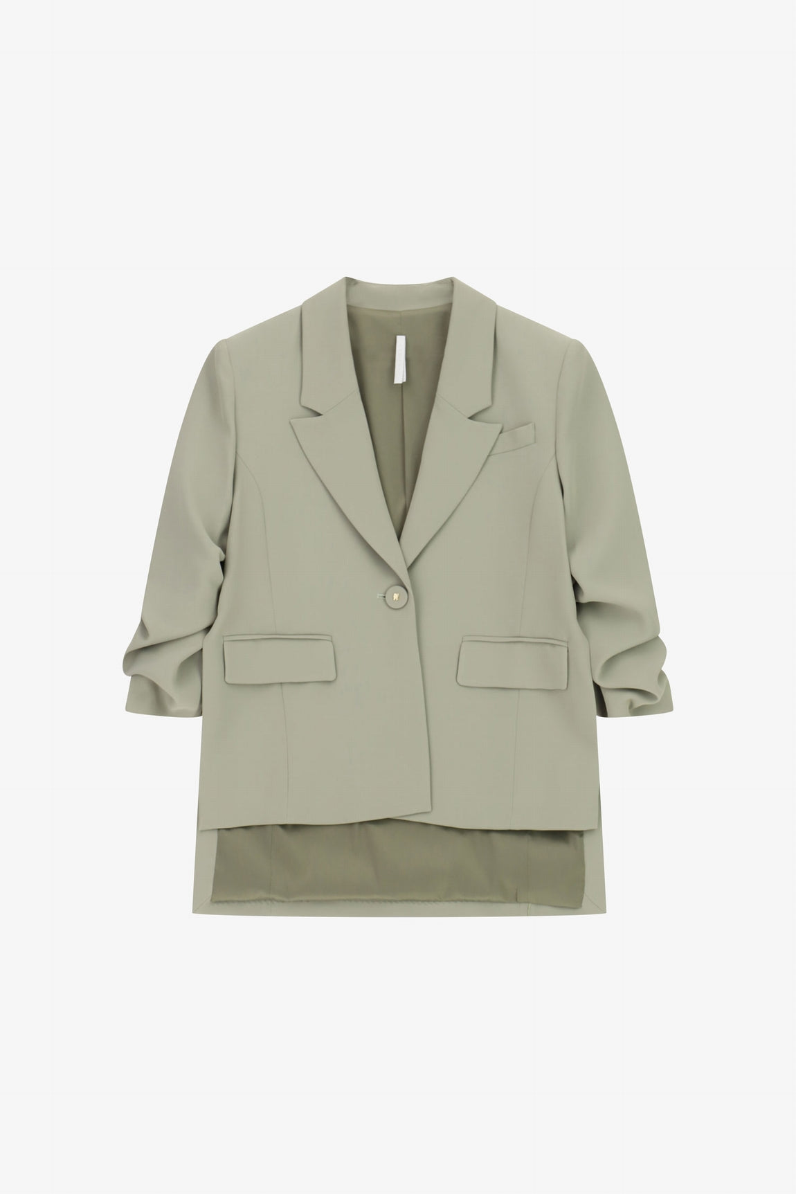 Blazer fluide manches froncées en crêpe diagonale, coloris Vert d'eau