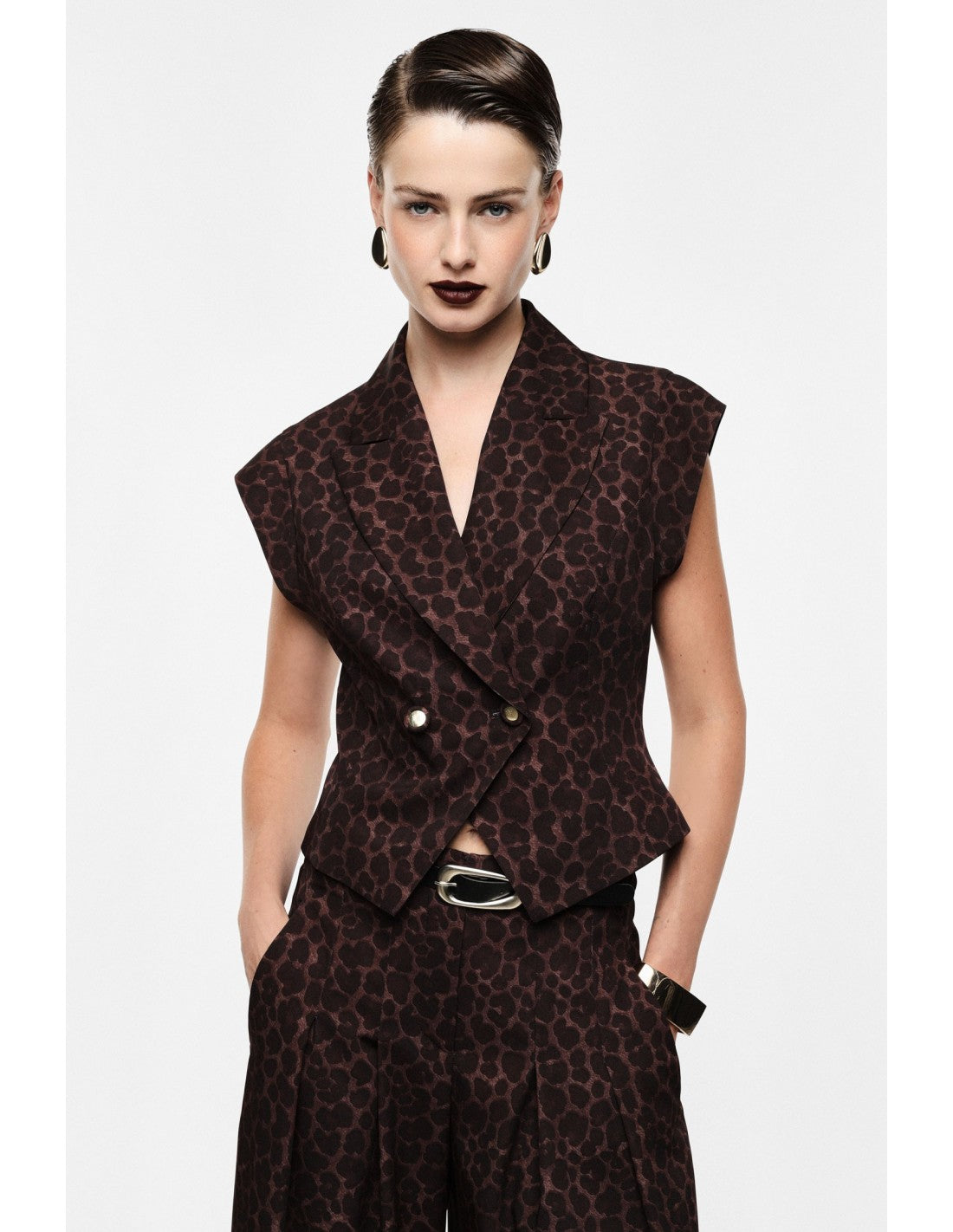 Gilet blazer sans manches imprimé panthère – Imperial Femme