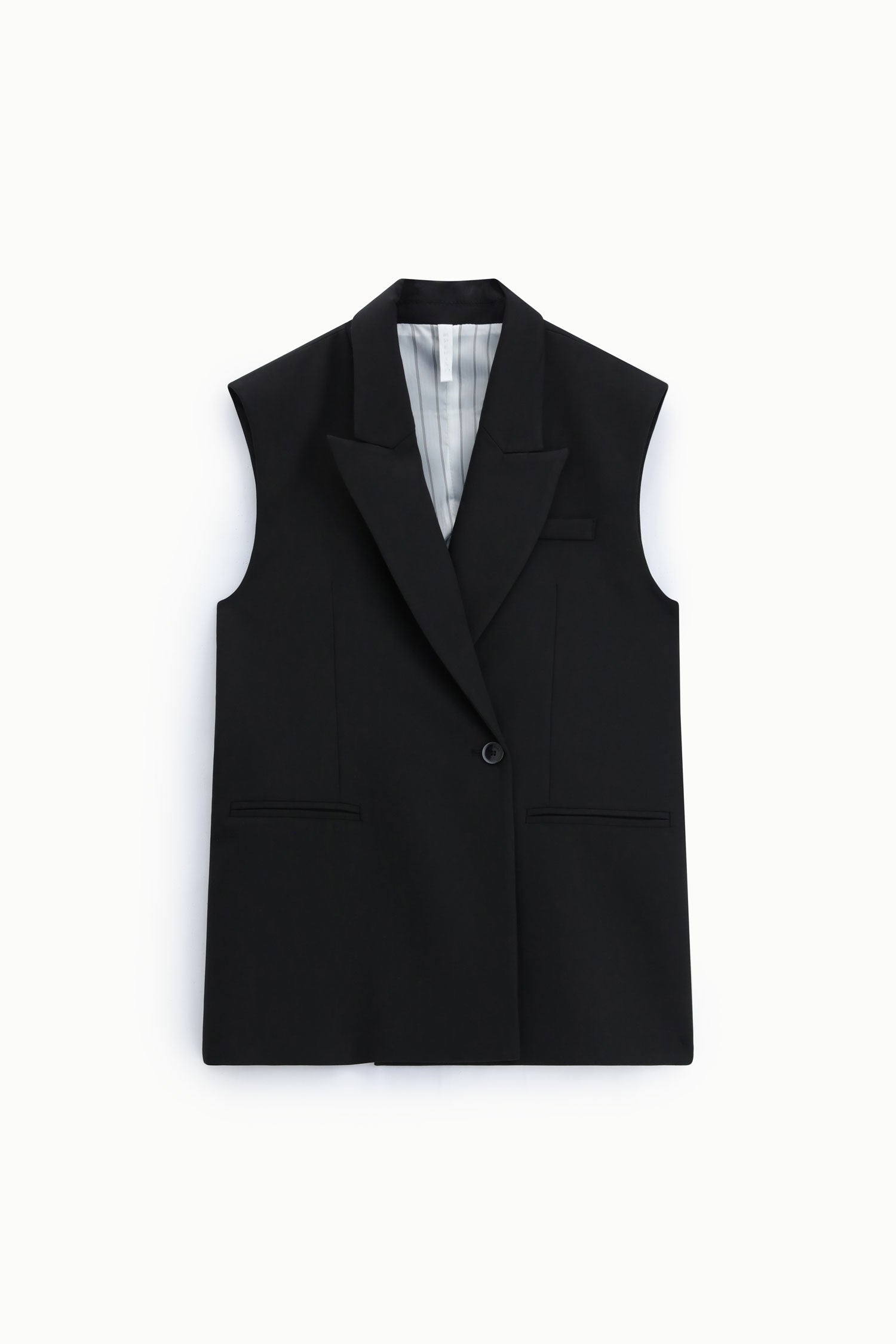 Gilet long sans manches col à revers effet cape noir – Imperial Femme
