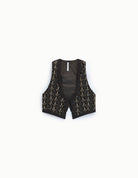 Gilet court sans manches à broderies dorées marron – Imperial Femme, à plat