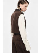 Gilet court rayé col châle épaules structurées – Imperial Femme