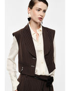 Gilet court rayé col châle épaules structurées – Imperial Femme