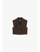 Gilet court rayé col châle épaules structurées – Imperial Femme