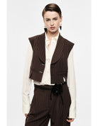 Gilet court rayé col châle épaules structurées – Imperial Femme
