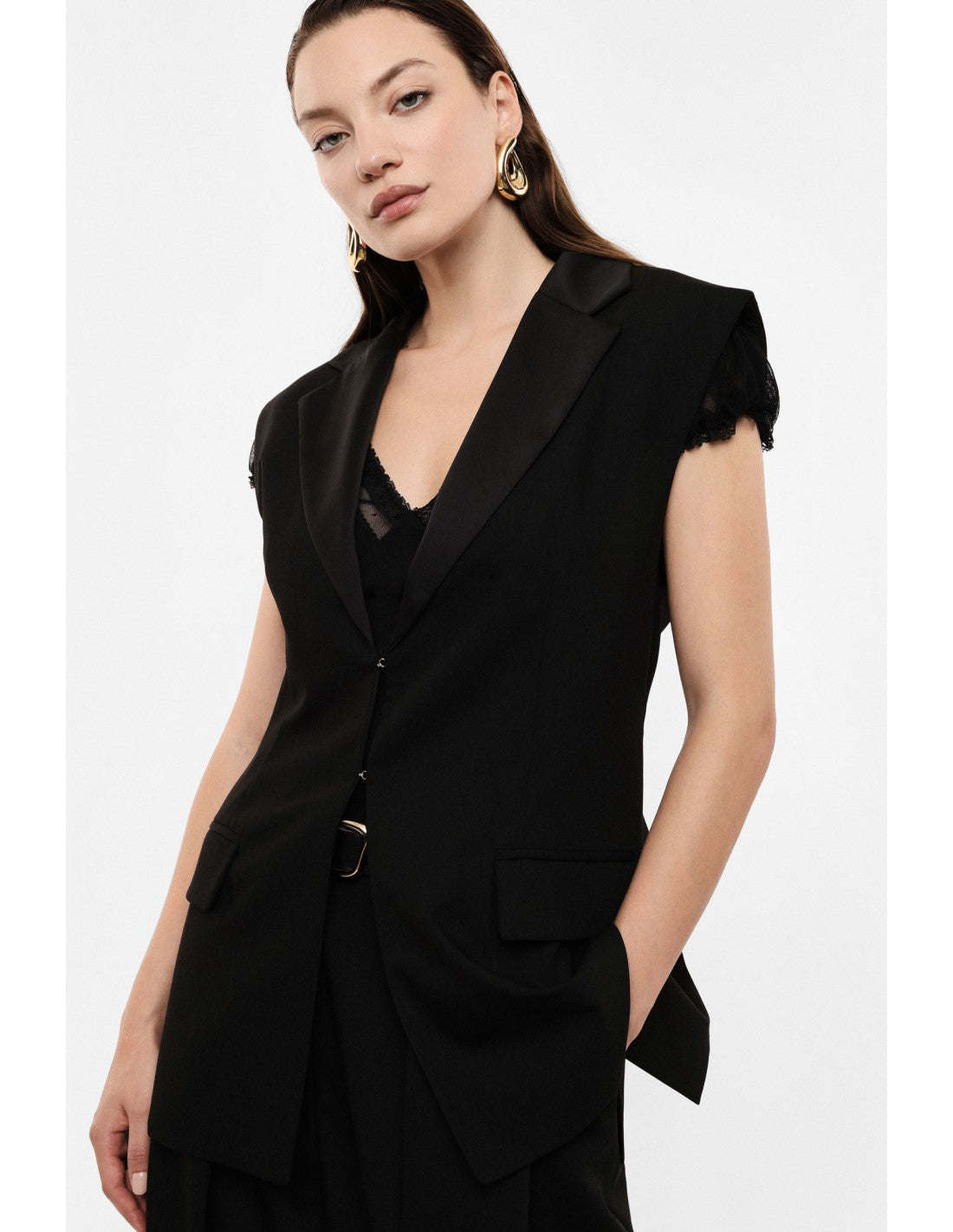 Gilet de tailleur long sans manches – Imperial Femme