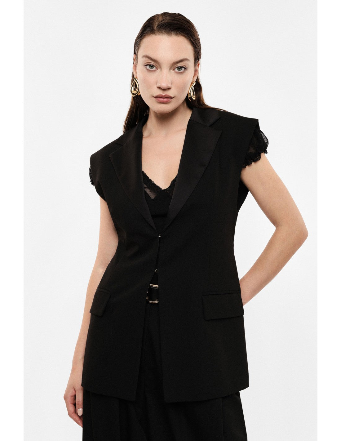 Gilet de tailleur long sans manches – Imperial Femme