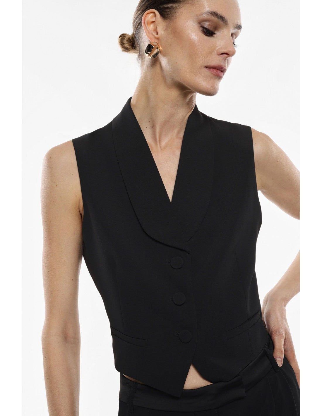 Gilet tailleur ajusté col châle en crêpe – Imperial Femme