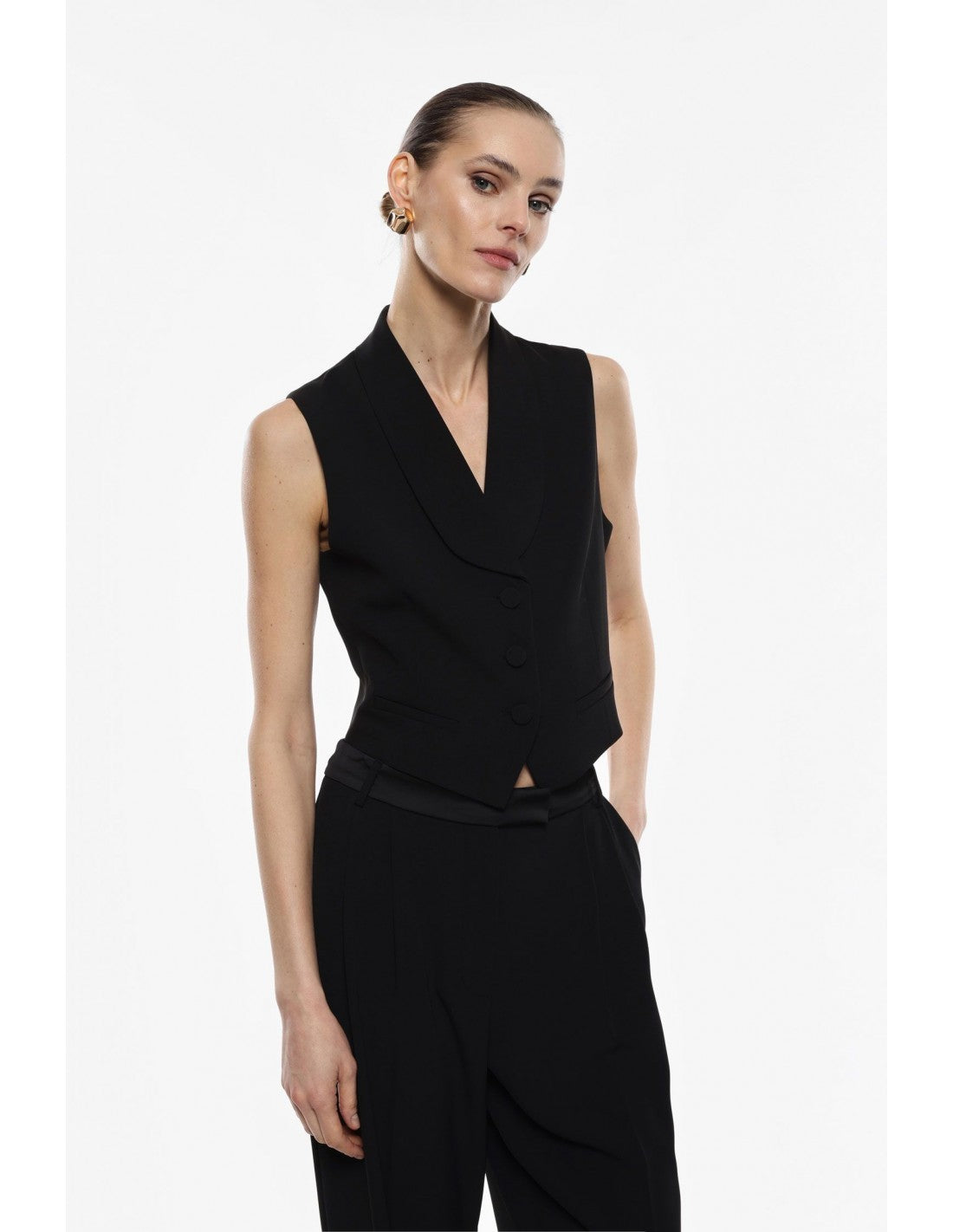 Gilet tailleur ajusté col châle en crêpe – Imperial Femme