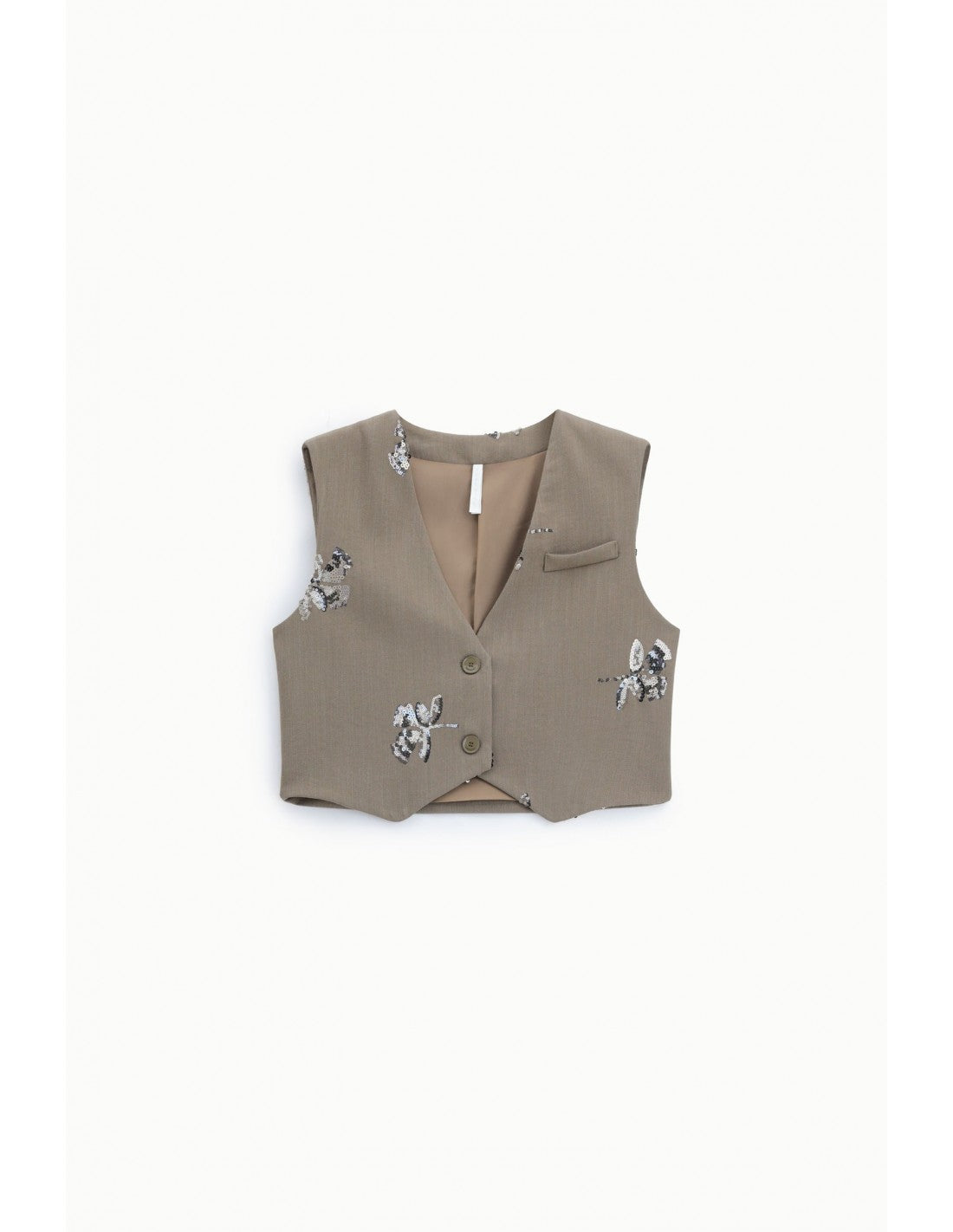 Gilet tailleur court piqué brodé sequins – Imperial Femme