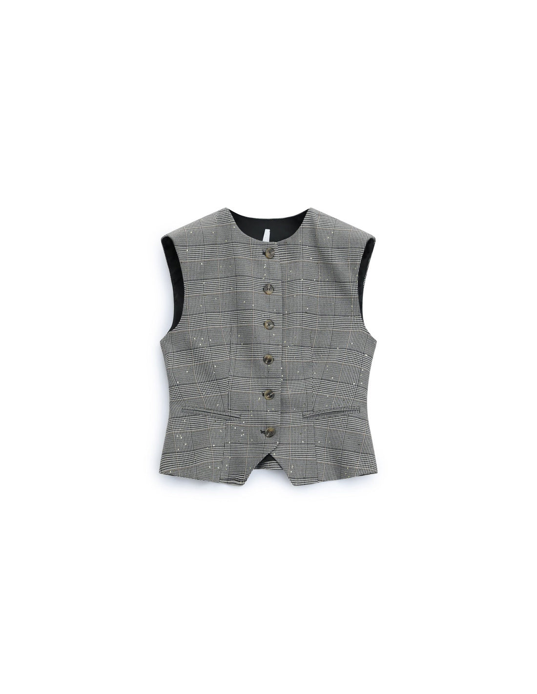 Gilet de tailleur prince-de-galles gris et noir pailleté – Imperial Femme, à plat