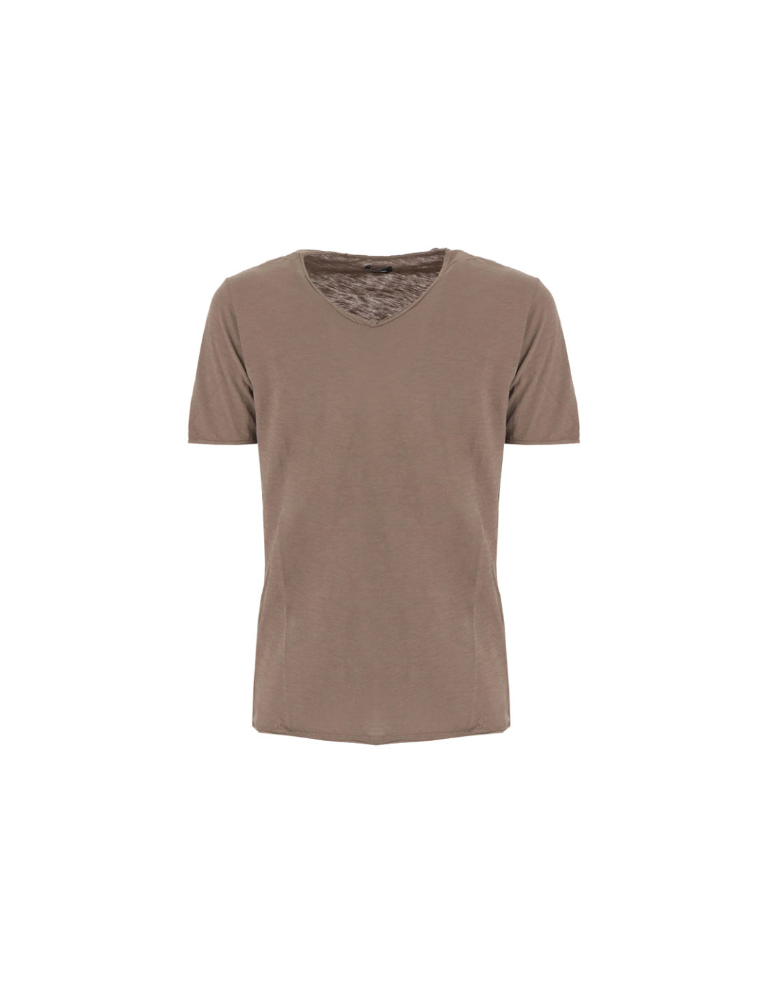 T-shirt Imperial Homme col V en coton flammé à finitions roulottées – Taupe