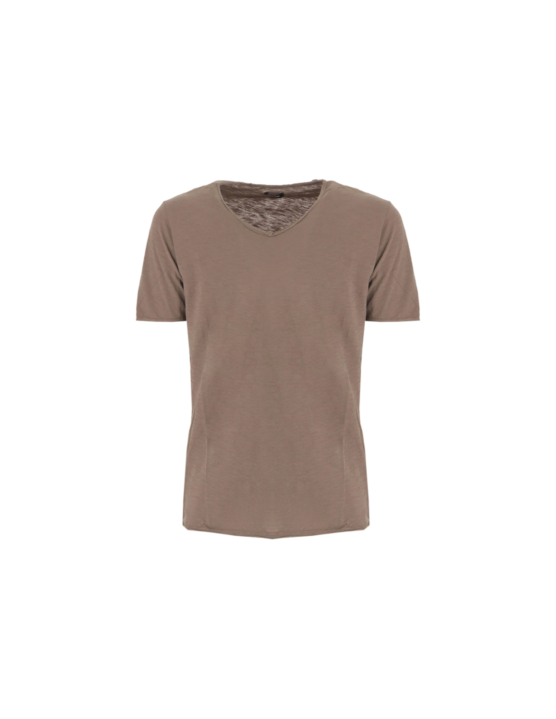 T-shirt Imperial Homme col V en coton flammé à finitions roulottées – Taupe