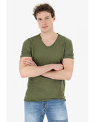 T-shirt Imperial Homme col V en coton flammé à finitions roulottées