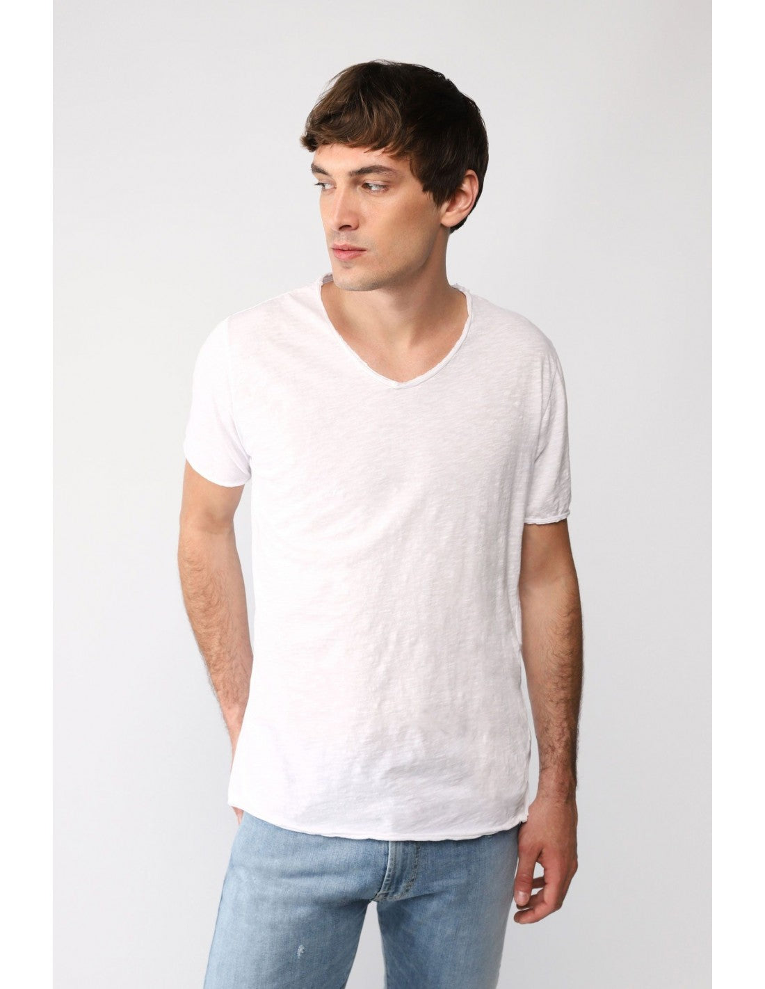 T-shirt Imperial Homme col V en coton flammé à finitions roulottées