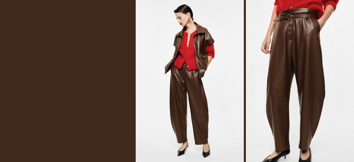 Pantalon ballon en simili cuir porté – Imperial Femme