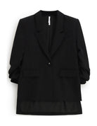 Blazer fluide manches froncées en crêpe diagonale à plat – Noir – Imperial Femme