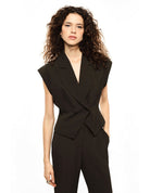 Veste sans manches col revers croisée porté, face – Kaki foncé – Imperial Femme