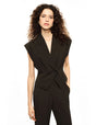 Veste sans manches col revers croisée porté, face – Kaki foncé – Imperial Femme