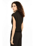 Veste sans manches col revers croisée porté, dos – Kaki foncé – Imperial Femme