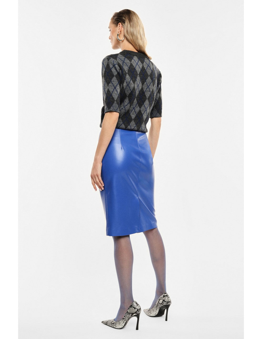 Jupe mi-longue en éco-cuir ceinturée boucle ronde – Imperial Femme