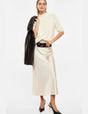 Jupe midi sirène en crêpe satin écru – Imperial Femme, portée