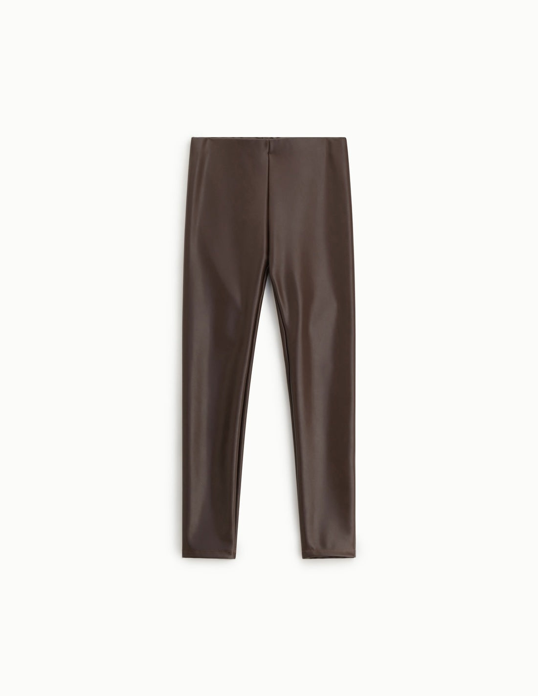 Legging effet cuir taille haute à plat – chocolat – Imperial Femme