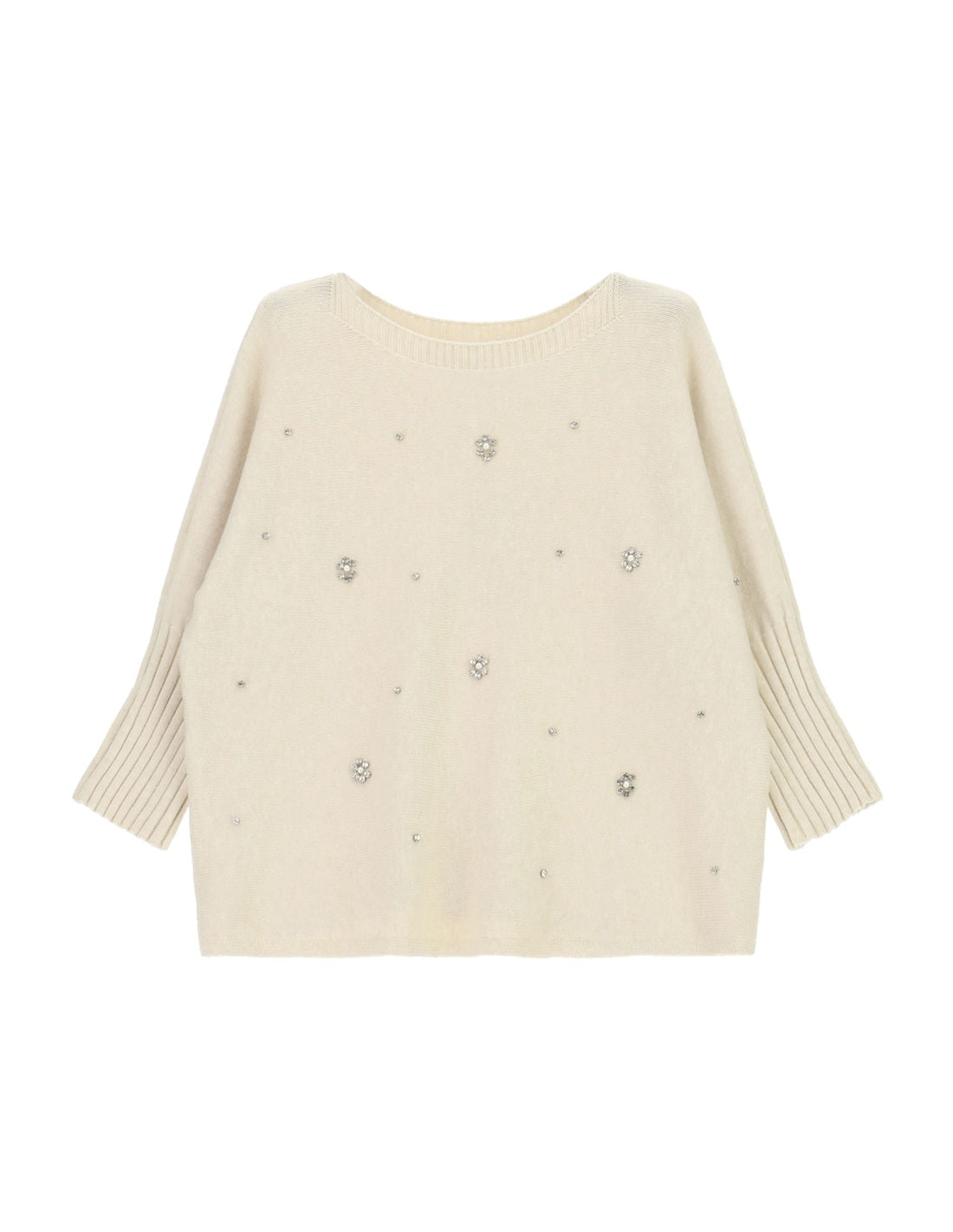 Pull en maille col bateau orné de strass – Imperial Femme