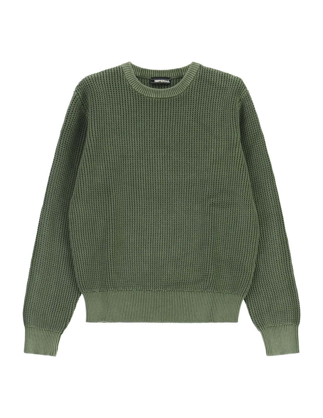 Pull col rond en maille gaufrée de coton à plat – Vert militaire – Imperial Homme
