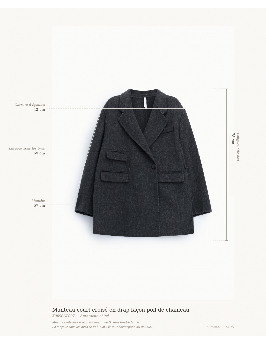 Manteau court croisé en drap façon poil de chameau – Imperial Femme