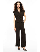 Pantalon palazzo taille haute revers large porté, face – Kaki foncé – Imperial Femme