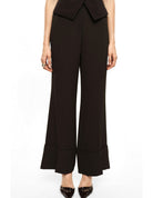 Pantalon palazzo taille haute revers large porté, profil – Kaki foncé – Imperial Femme