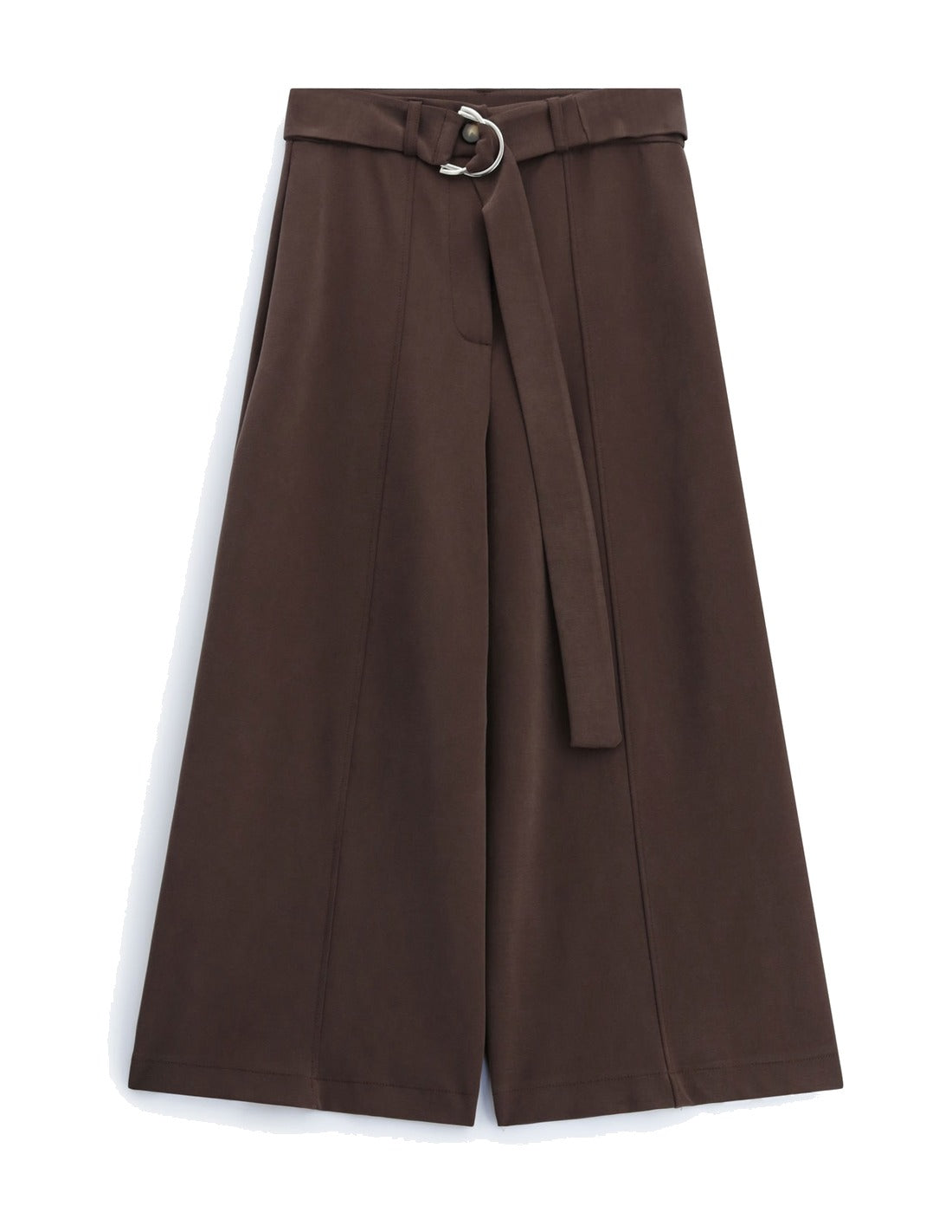 Pantalon large court ceinturé en crêpe fluide à plat – marron – Imperial Femme