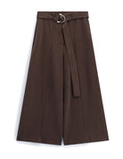 Pantalon large court ceinturé en crêpe fluide à plat – marron – Imperial Femme