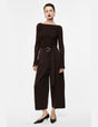 Pantalon large court ceinturé en crêpe fluide porté – marron – Imperial Femme