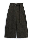 Pantalon large ceinturé en jacquard animalier à plat – kaki foncé – Imperial Femme