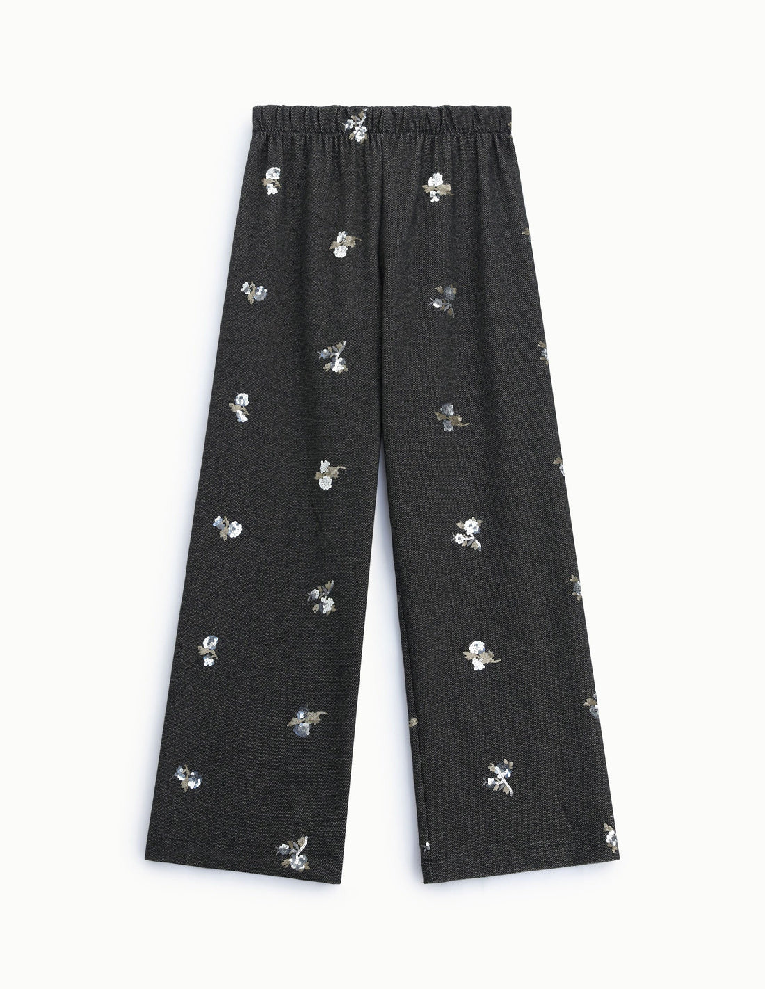 Pantalon large noir et marron en maille brodée de sequins – Imperial Femme, à plat
