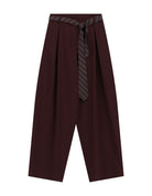 Pantalon large à pinces ceinture nouée en draperie à plat – bordeaux – Imperial Femme