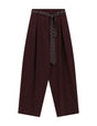 Pantalon large à pinces ceinture nouée en draperie à plat – bordeaux – Imperial Femme