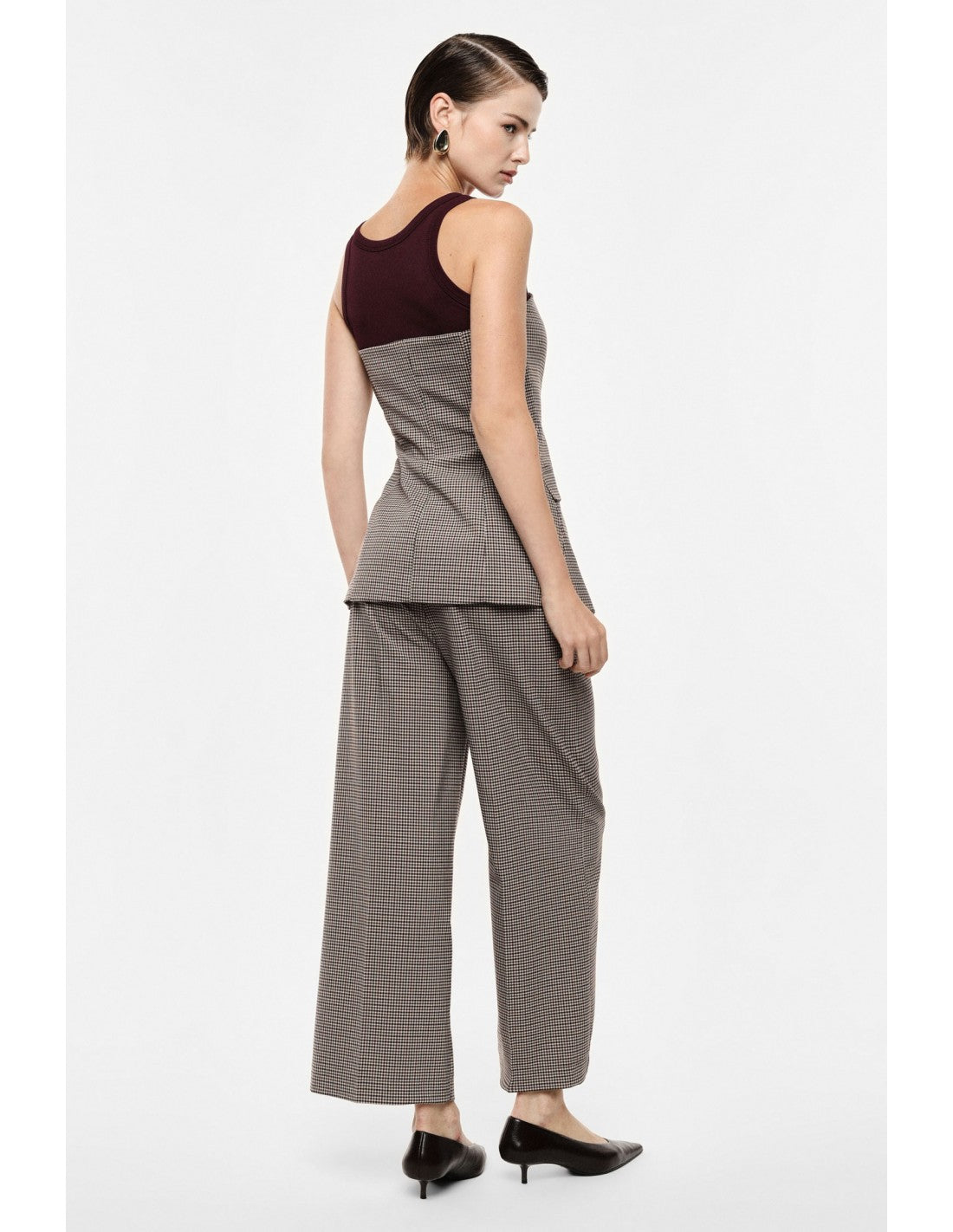 Pantalon large taille haute micro pied-de-poule – Imperial Femme