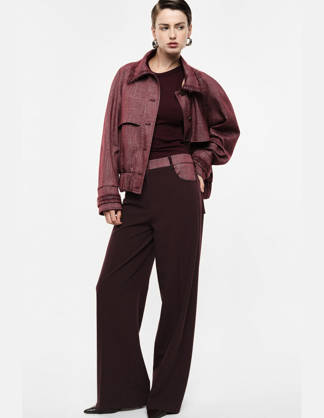 Pantalon palazzo bimatière à ceinture piquée porté – Imperial Femme